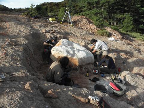 Trabajos de extracciónde huevos de dinosauria en el entorno por donde discurre la carrera